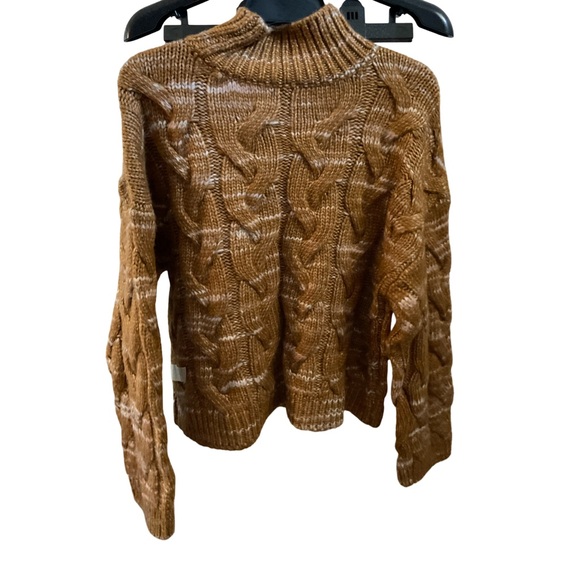 A.N.A Nutmeg Brown Cable Knit Mock Neck Sweater L Chunky Cozy Fall Winter Layer - Picture 7 of 12